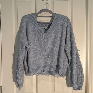 Miracle Light Blue V-Neck Distressed Sweater